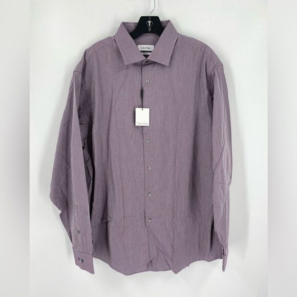 Calvin Klein Purple Striped Dress Shirt Classic Regular Fit size 17 - Picture 1 of 4